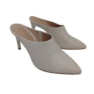 Antonio Melani Womens Cream Leather Pointed Toe Stiletto Mules Heels Size 6.5M